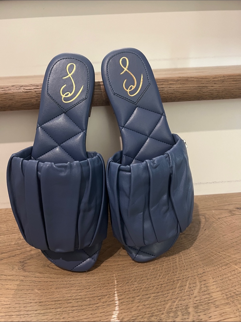 Sam Edelman Blue Quilted Slide Sandals - Picture 5 of 6